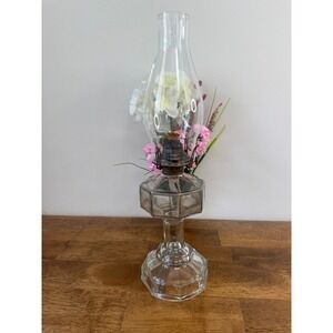 Vintage Grand Rapids Flame Light Pressed Glass Oil Lamp UV Reactive Farmhouse